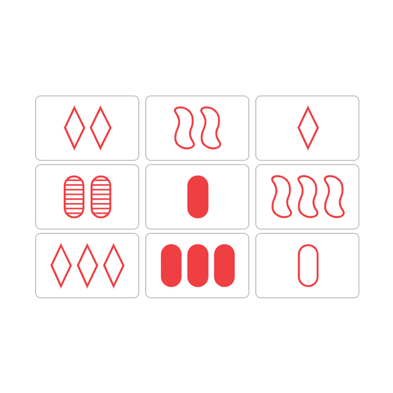 Símbols de color vermell amb diferents formes del joc "Set"